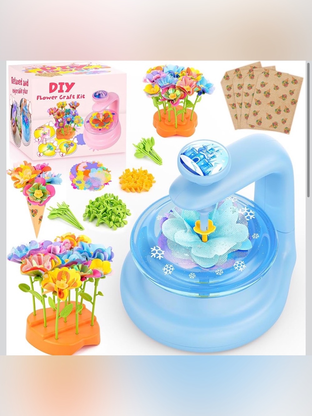 New Open Box Blue DIY Fabric Flower Bouquet Toys for 3 4 5 6 7 8 Year Girls